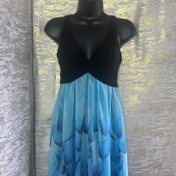 Janette John 3:16 Womenโs Peacock Feather Print Chiffon Maxi Dress Size S - Picture 3 of 13